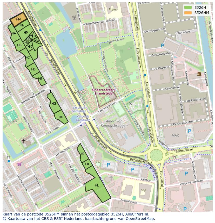 Afbeelding van het postcodegebied 3526 HM op de kaart.