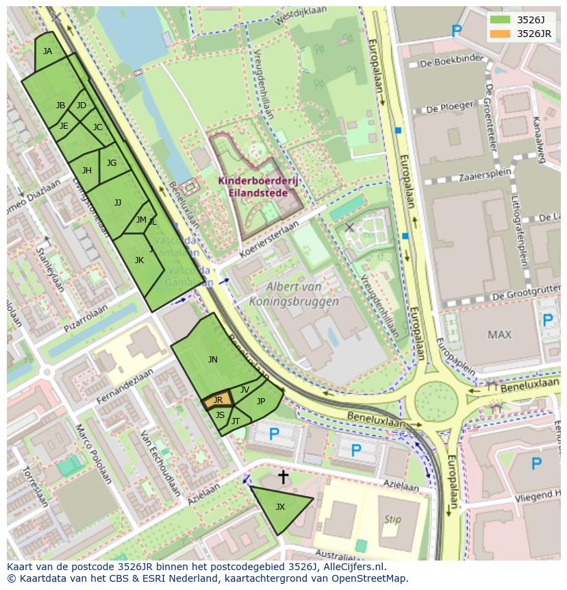 Afbeelding van het postcodegebied 3526 JR op de kaart.