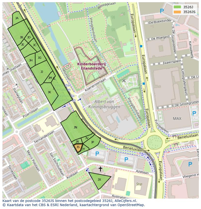 Afbeelding van het postcodegebied 3526 JS op de kaart.