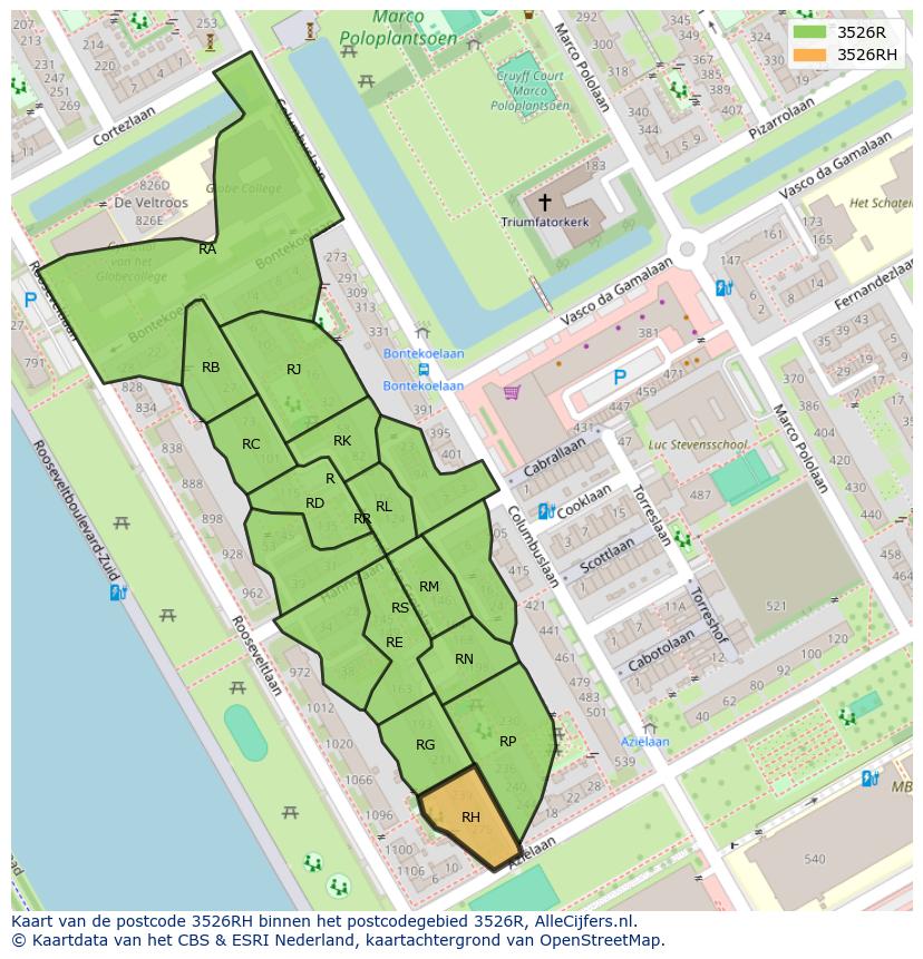 Afbeelding van het postcodegebied 3526 RH op de kaart.