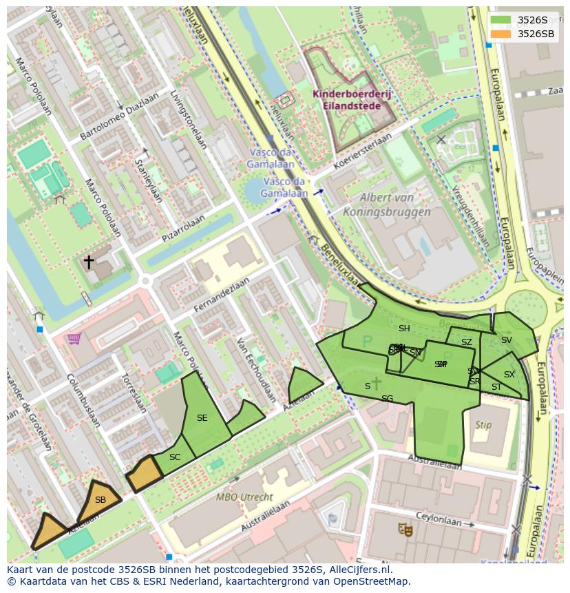 Afbeelding van het postcodegebied 3526 SB op de kaart.