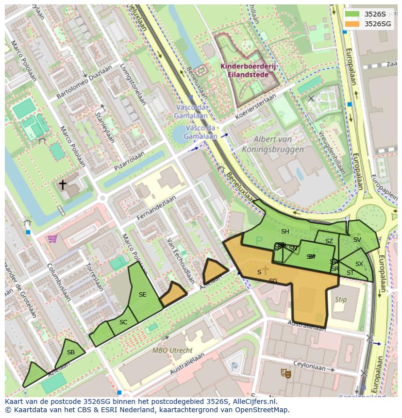 Afbeelding van het postcodegebied 3526 SG op de kaart.
