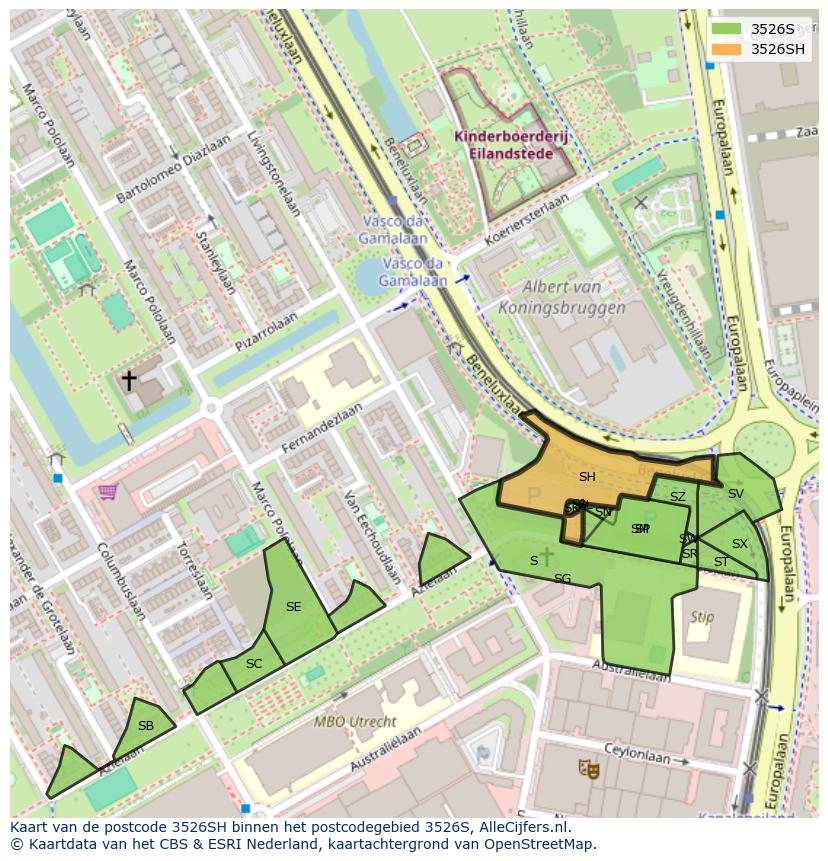 Afbeelding van het postcodegebied 3526 SH op de kaart.