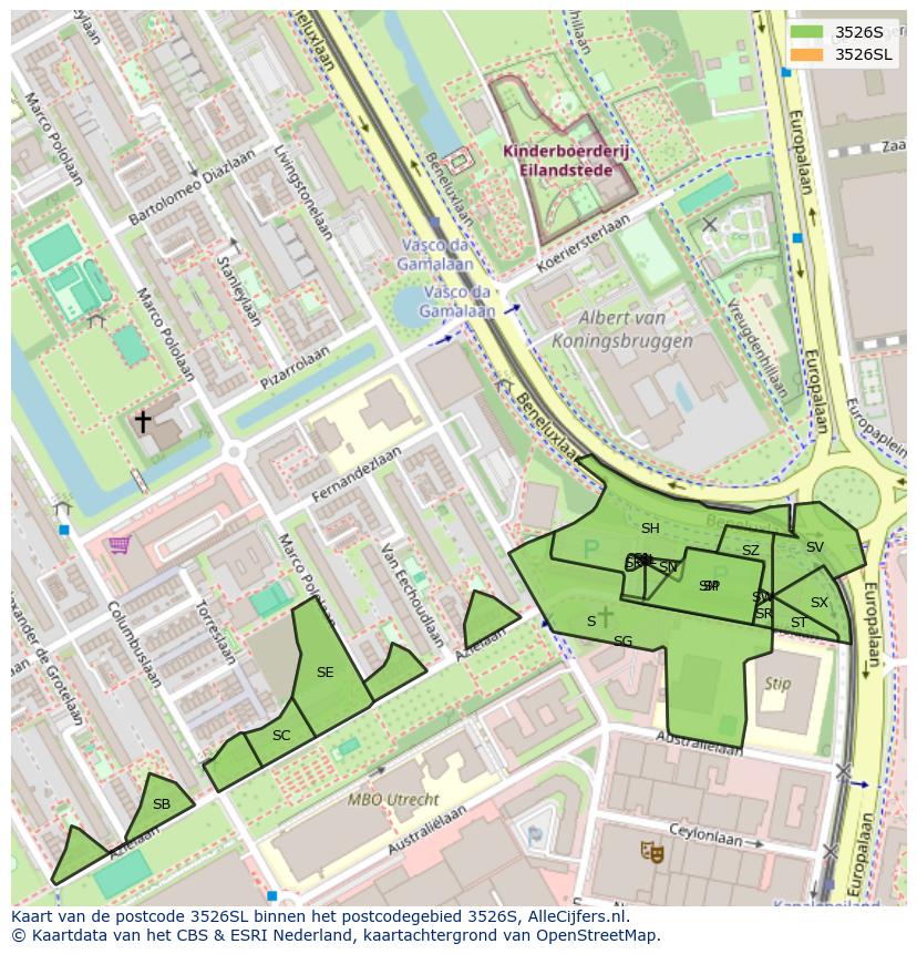 Afbeelding van het postcodegebied 3526 SL op de kaart.
