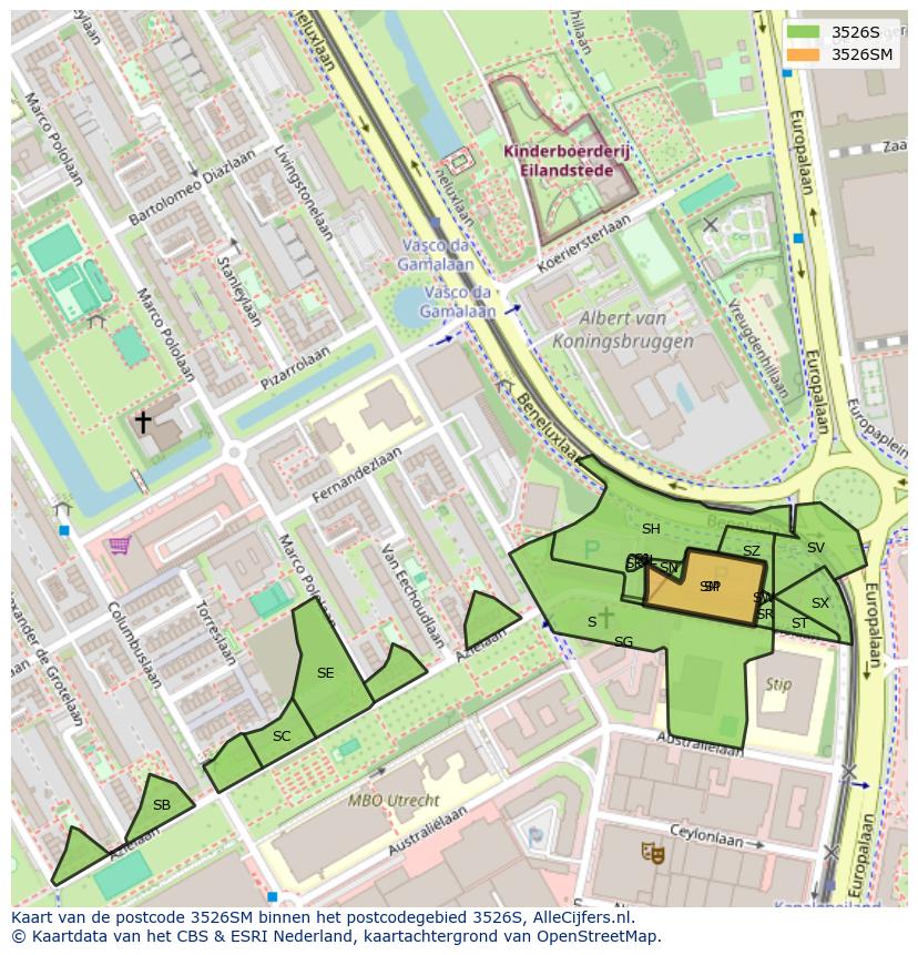 Afbeelding van het postcodegebied 3526 SM op de kaart.