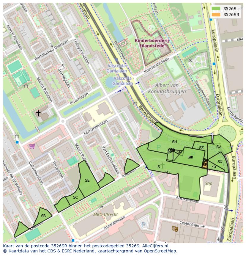 Afbeelding van het postcodegebied 3526 SR op de kaart.