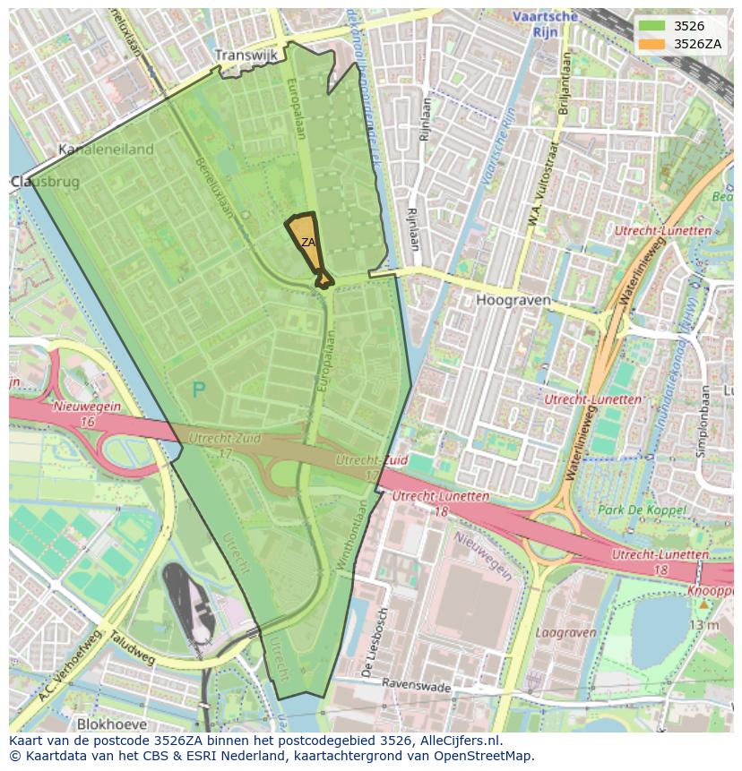 Afbeelding van het postcodegebied 3526 ZA op de kaart.