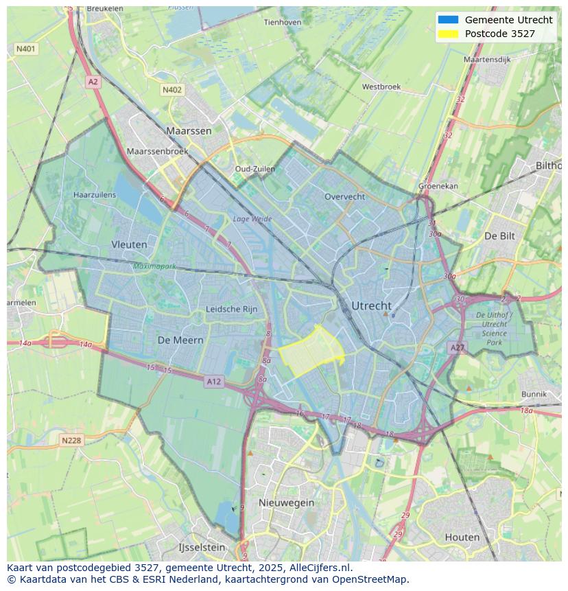 Afbeelding van het postcodegebied 3527 op de kaart.
