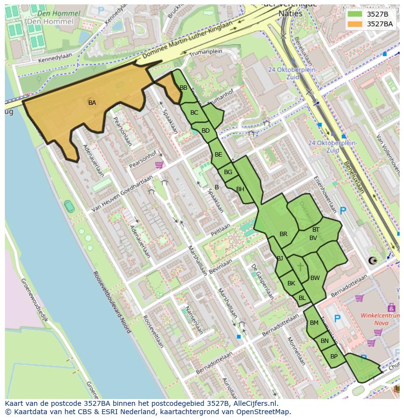 Afbeelding van het postcodegebied 3527 BA op de kaart.