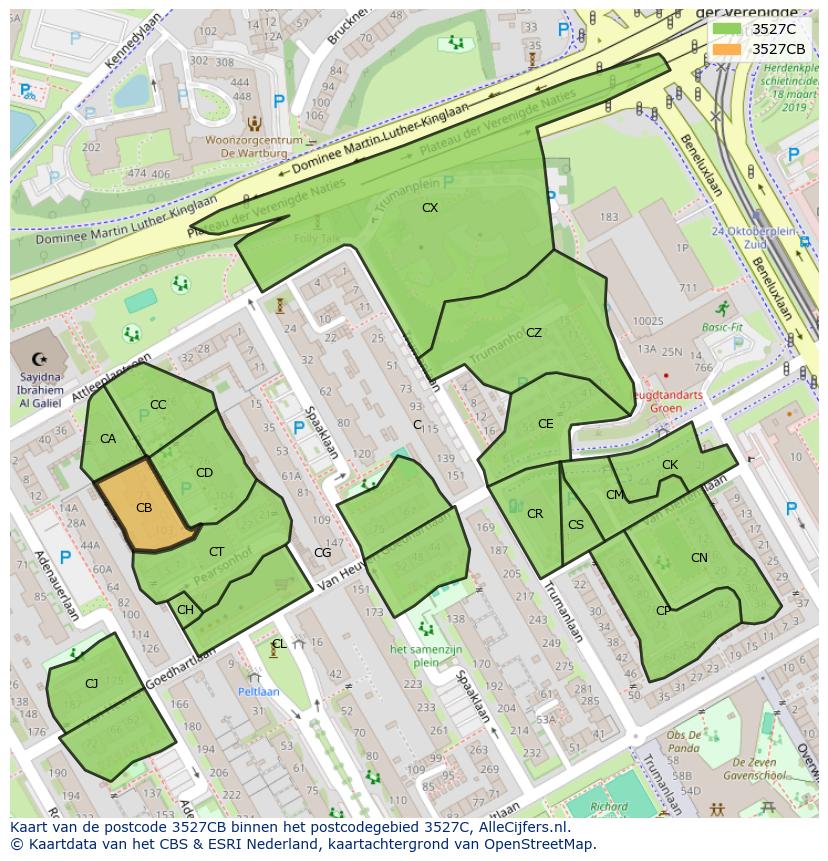 Afbeelding van het postcodegebied 3527 CB op de kaart.