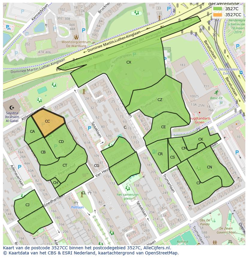 Afbeelding van het postcodegebied 3527 CC op de kaart.