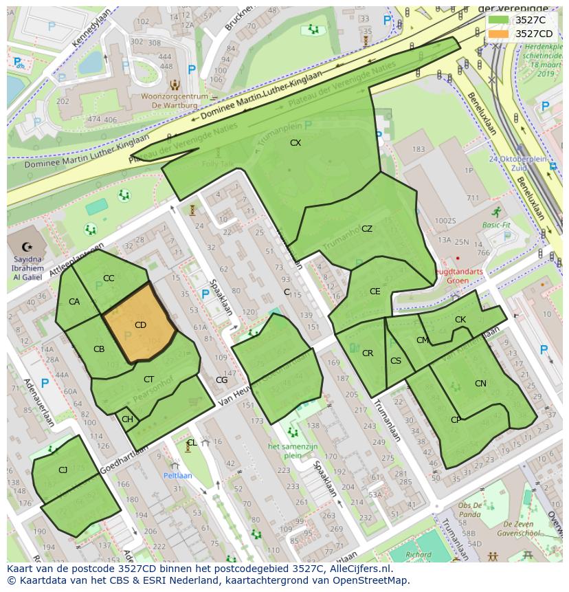 Afbeelding van het postcodegebied 3527 CD op de kaart.