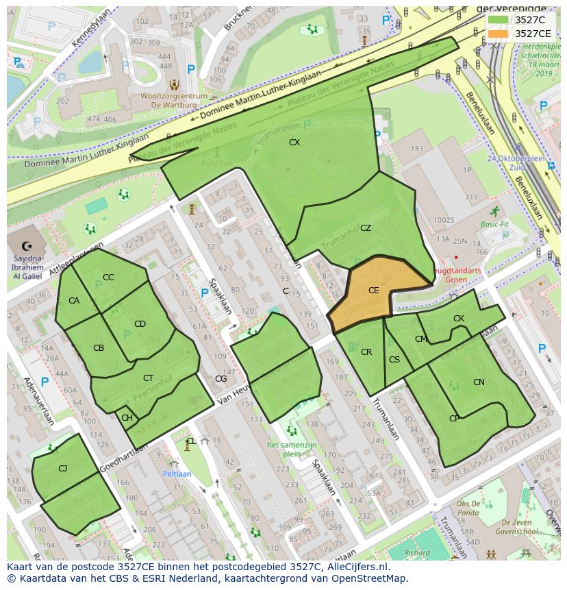 Afbeelding van het postcodegebied 3527 CE op de kaart.