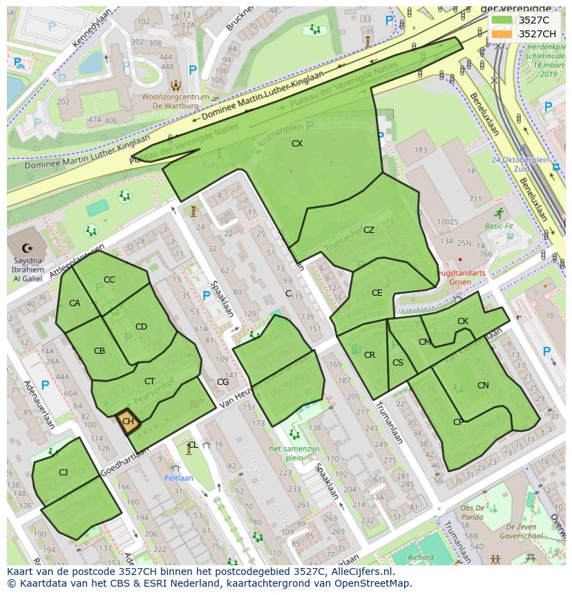 Afbeelding van het postcodegebied 3527 CH op de kaart.