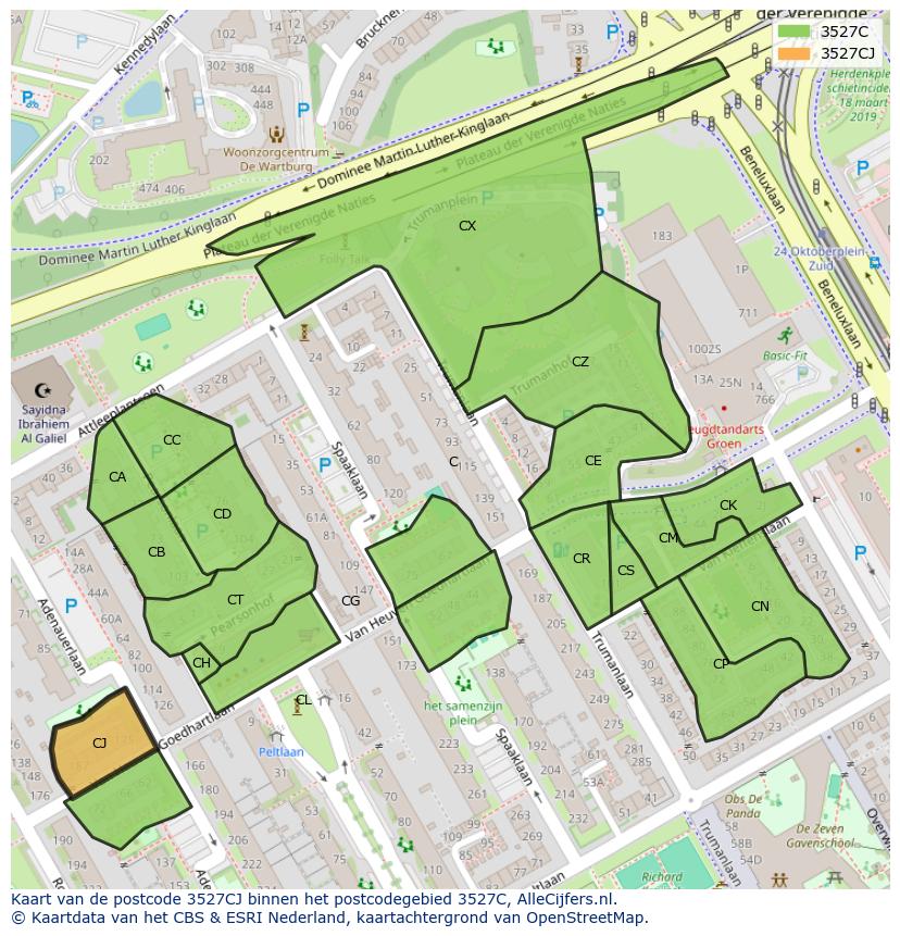 Afbeelding van het postcodegebied 3527 CJ op de kaart.