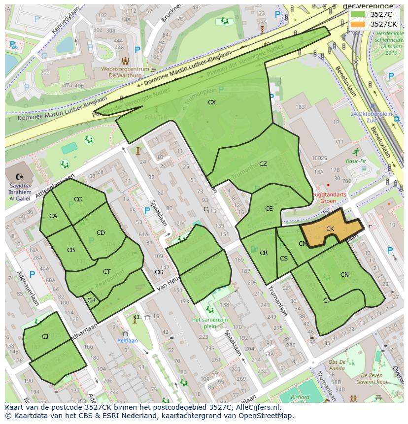 Afbeelding van het postcodegebied 3527 CK op de kaart.