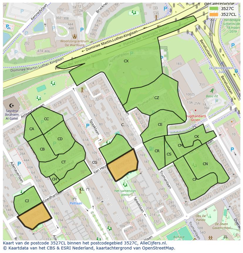 Afbeelding van het postcodegebied 3527 CL op de kaart.