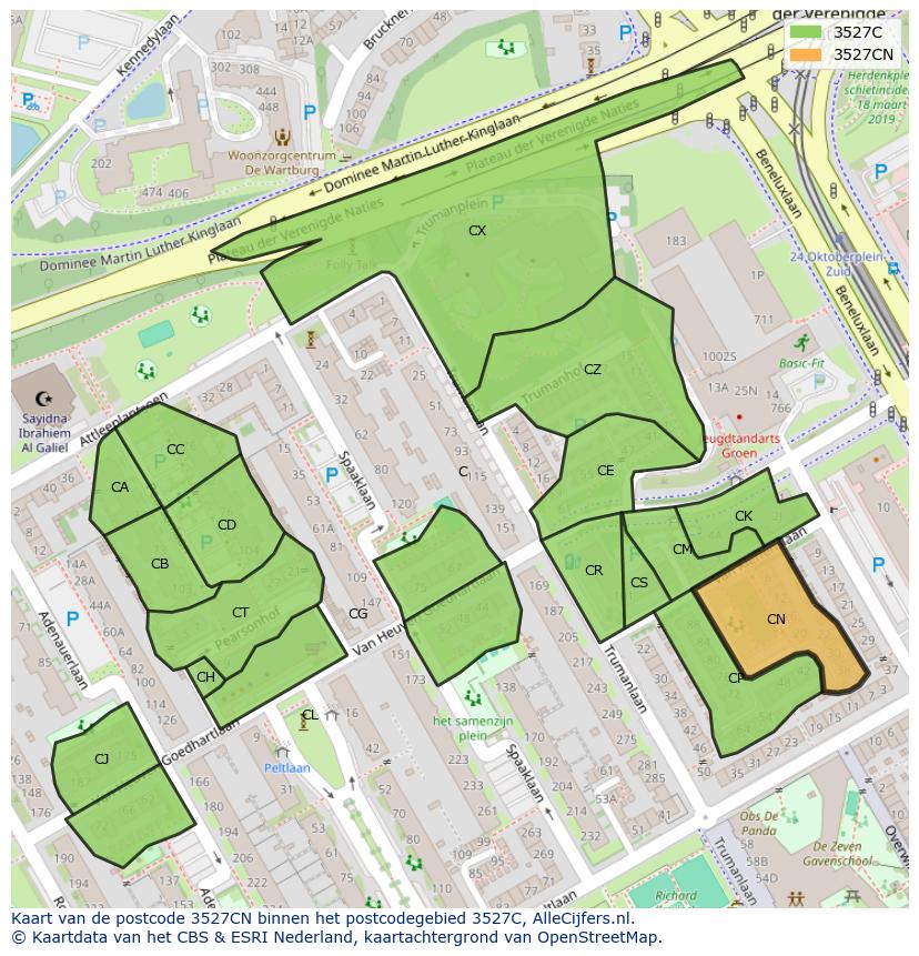 Afbeelding van het postcodegebied 3527 CN op de kaart.