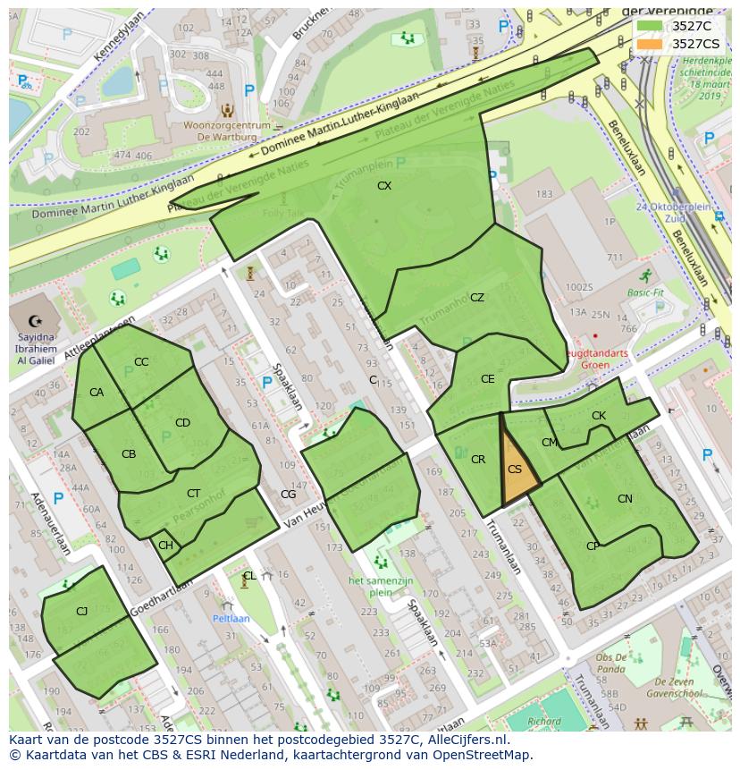 Afbeelding van het postcodegebied 3527 CS op de kaart.