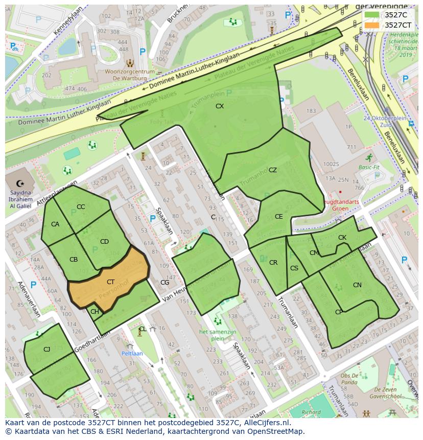 Afbeelding van het postcodegebied 3527 CT op de kaart.
