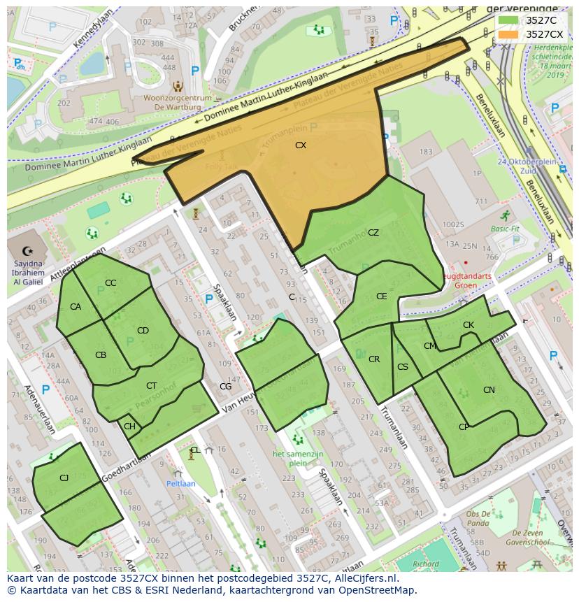 Afbeelding van het postcodegebied 3527 CX op de kaart.