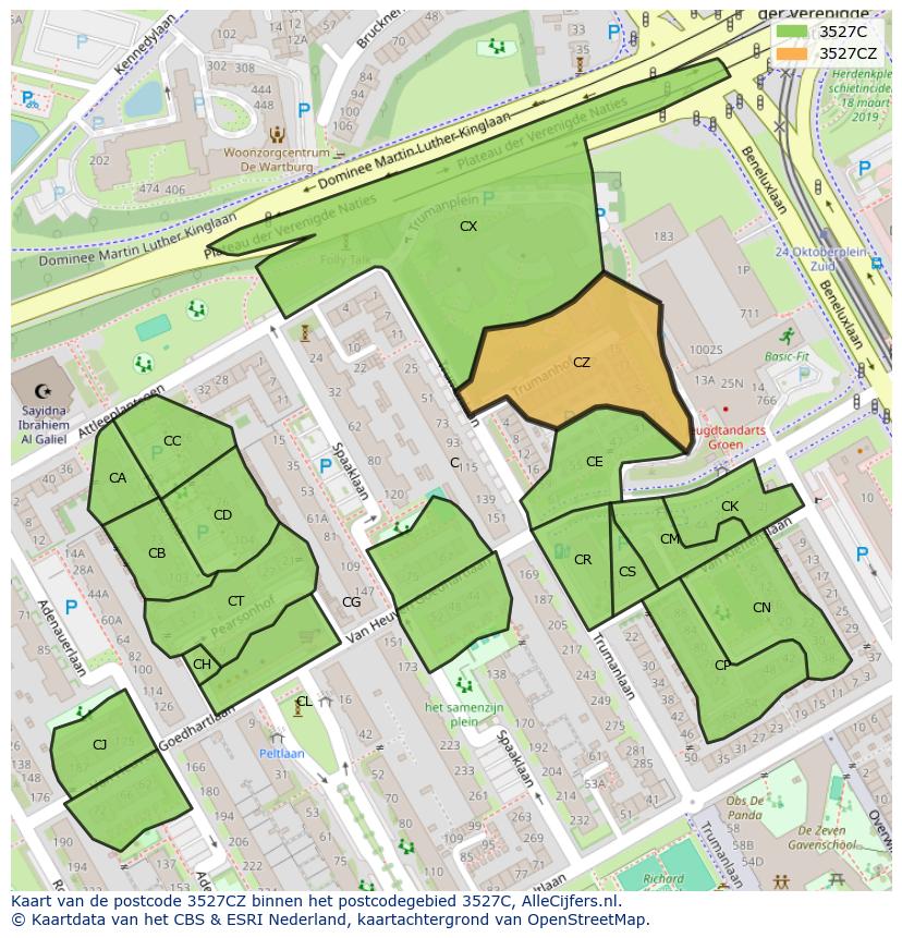 Afbeelding van het postcodegebied 3527 CZ op de kaart.