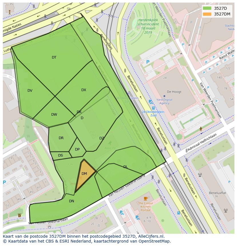 Afbeelding van het postcodegebied 3527 DM op de kaart.
