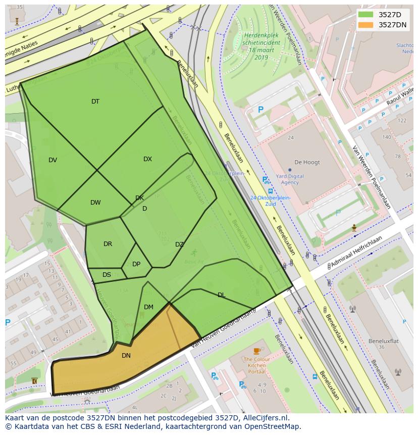 Afbeelding van het postcodegebied 3527 DN op de kaart.