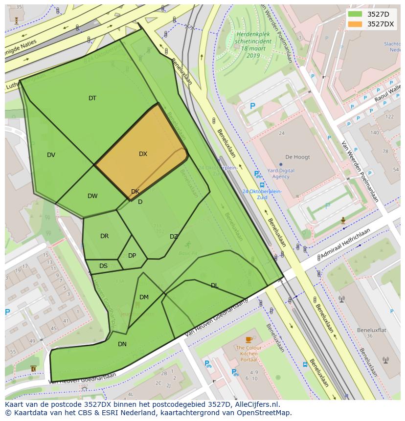 Afbeelding van het postcodegebied 3527 DX op de kaart.