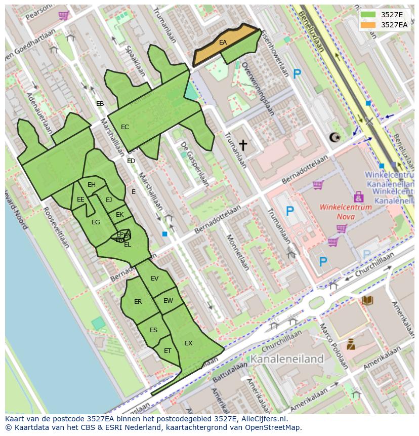Afbeelding van het postcodegebied 3527 EA op de kaart.