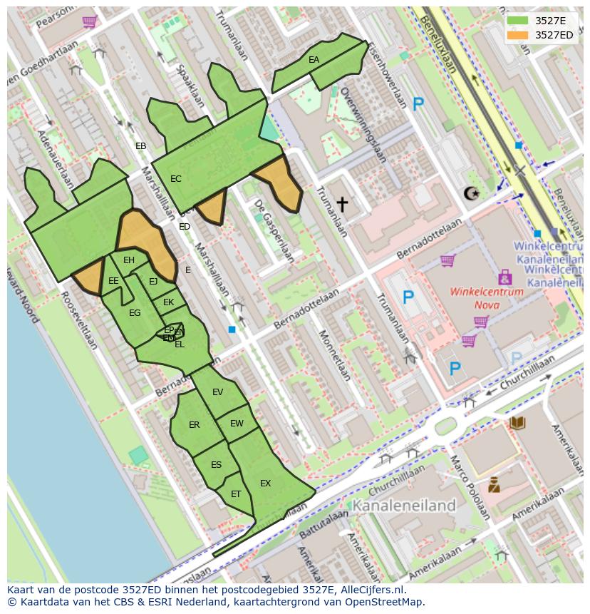 Afbeelding van het postcodegebied 3527 ED op de kaart.