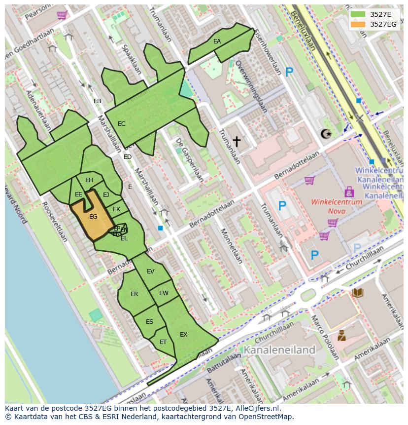 Afbeelding van het postcodegebied 3527 EG op de kaart.