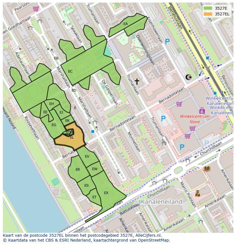 Afbeelding van het postcodegebied 3527 EL op de kaart.