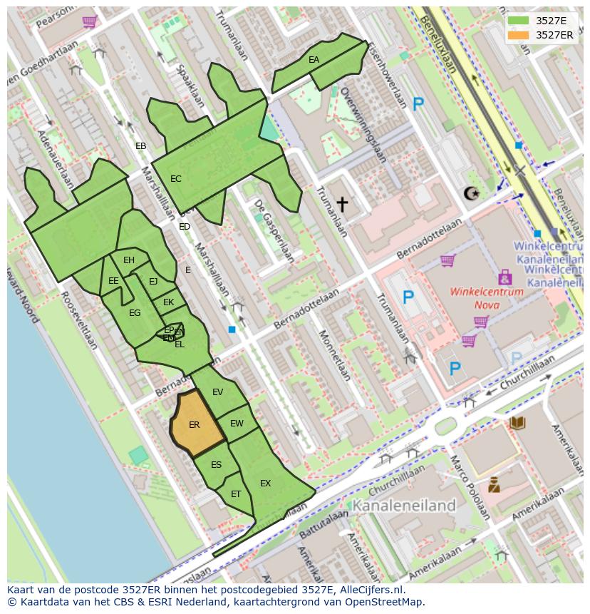 Afbeelding van het postcodegebied 3527 ER op de kaart.