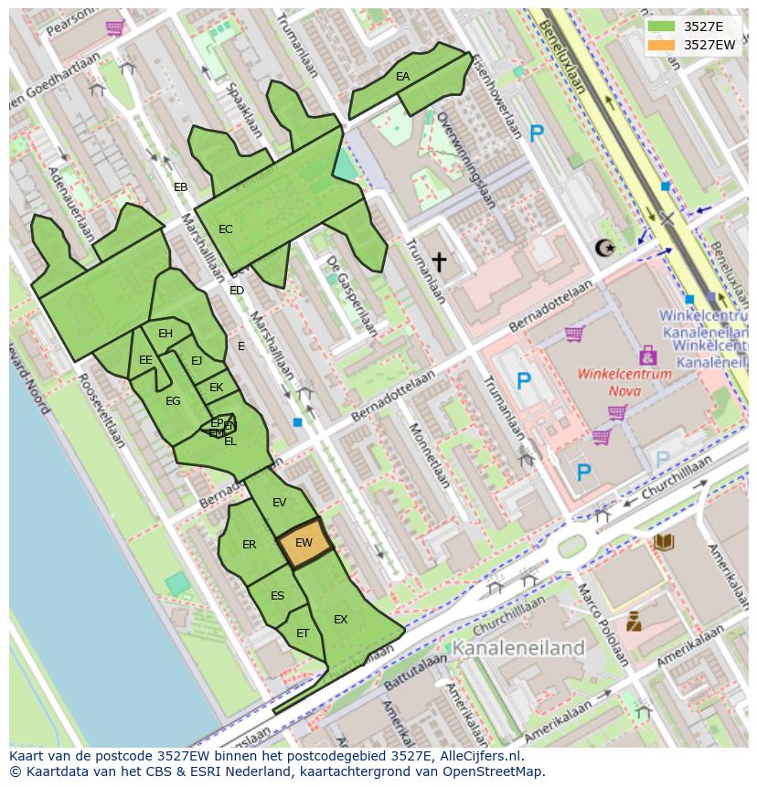 Afbeelding van het postcodegebied 3527 EW op de kaart.