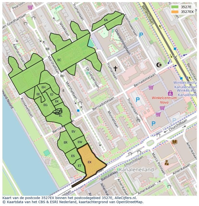 Afbeelding van het postcodegebied 3527 EX op de kaart.