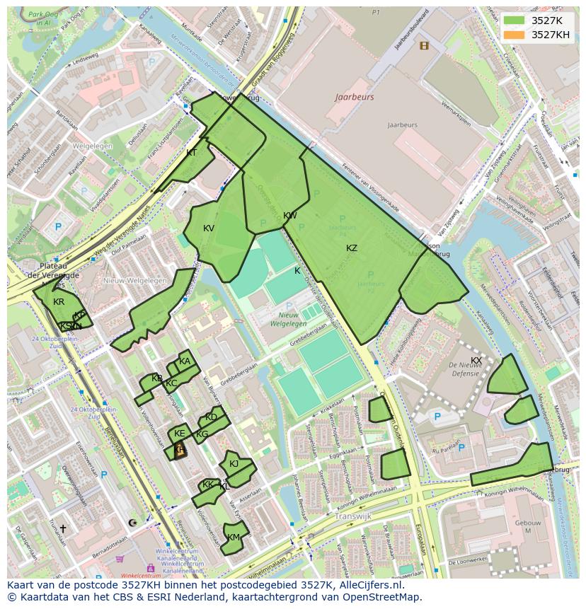 Afbeelding van het postcodegebied 3527 KH op de kaart.