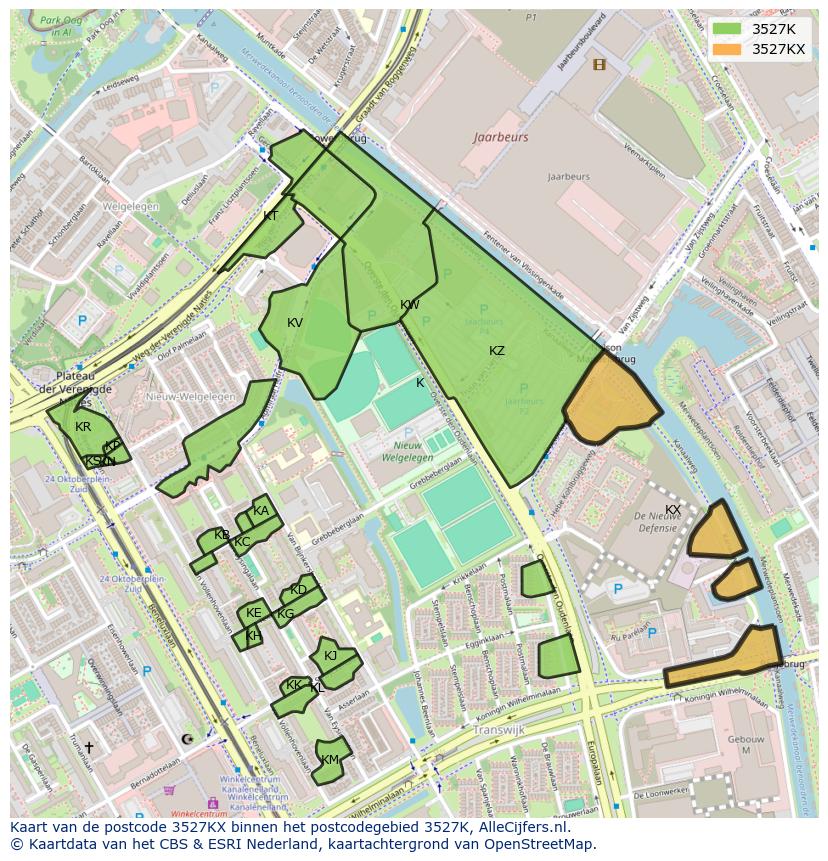 Afbeelding van het postcodegebied 3527 KX op de kaart.