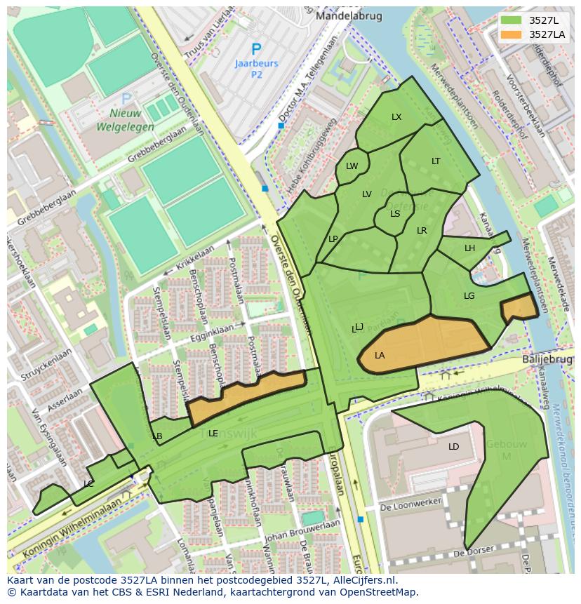 Afbeelding van het postcodegebied 3527 LA op de kaart.
