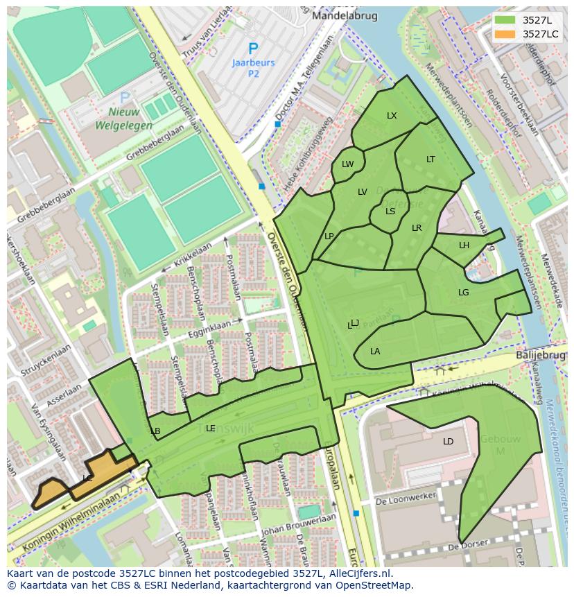 Afbeelding van het postcodegebied 3527 LC op de kaart.