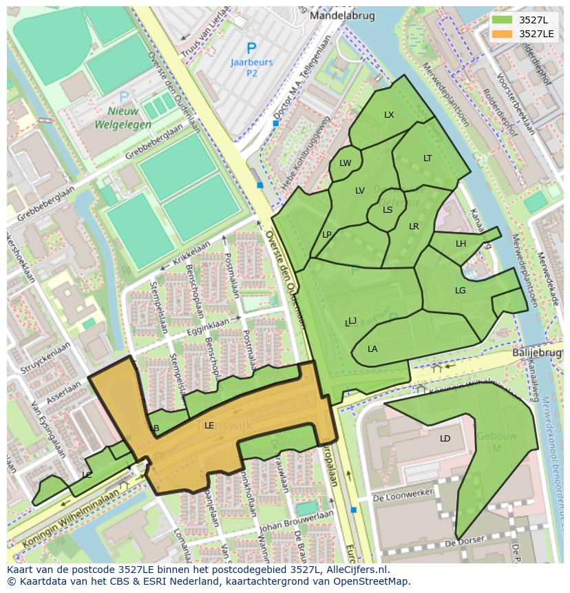 Afbeelding van het postcodegebied 3527 LE op de kaart.