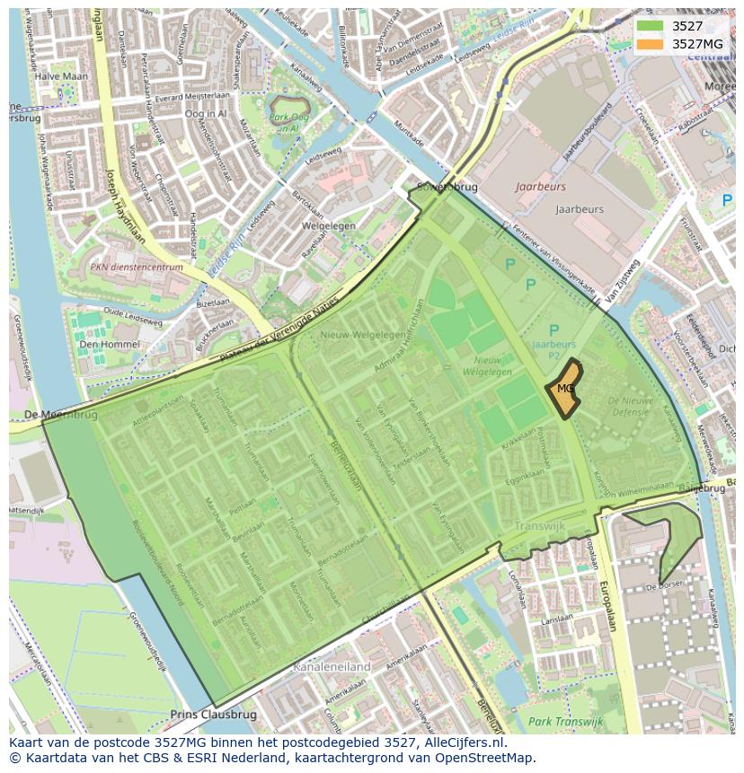 Afbeelding van het postcodegebied 3527 MG op de kaart.