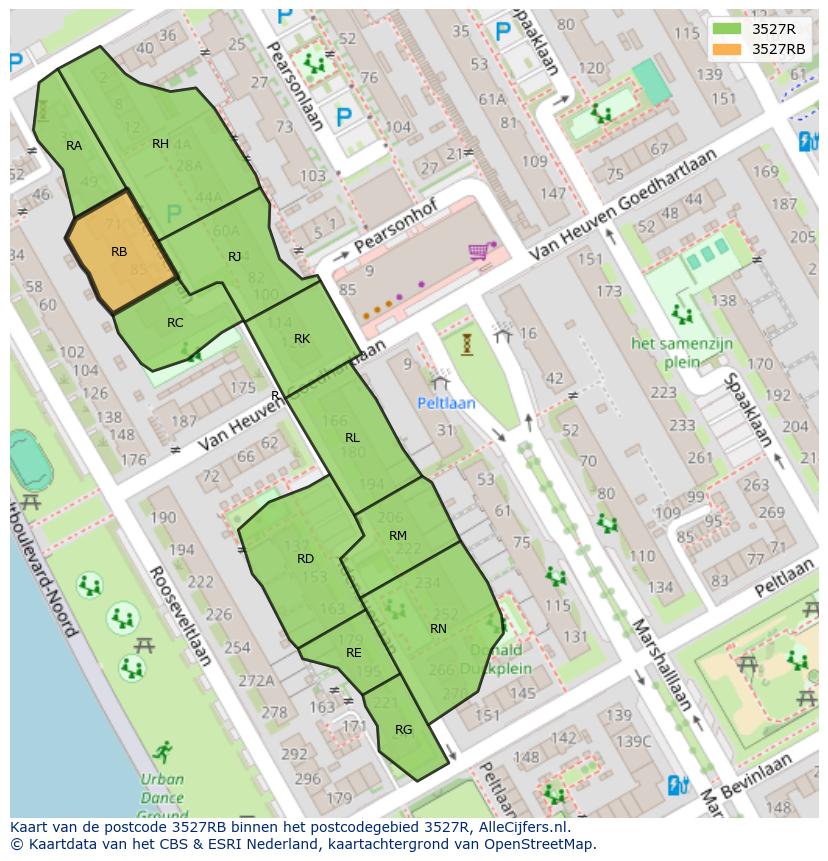 Afbeelding van het postcodegebied 3527 RB op de kaart.