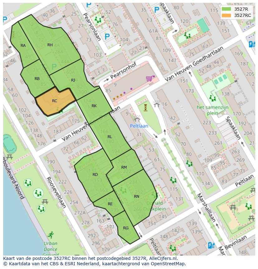 Afbeelding van het postcodegebied 3527 RC op de kaart.