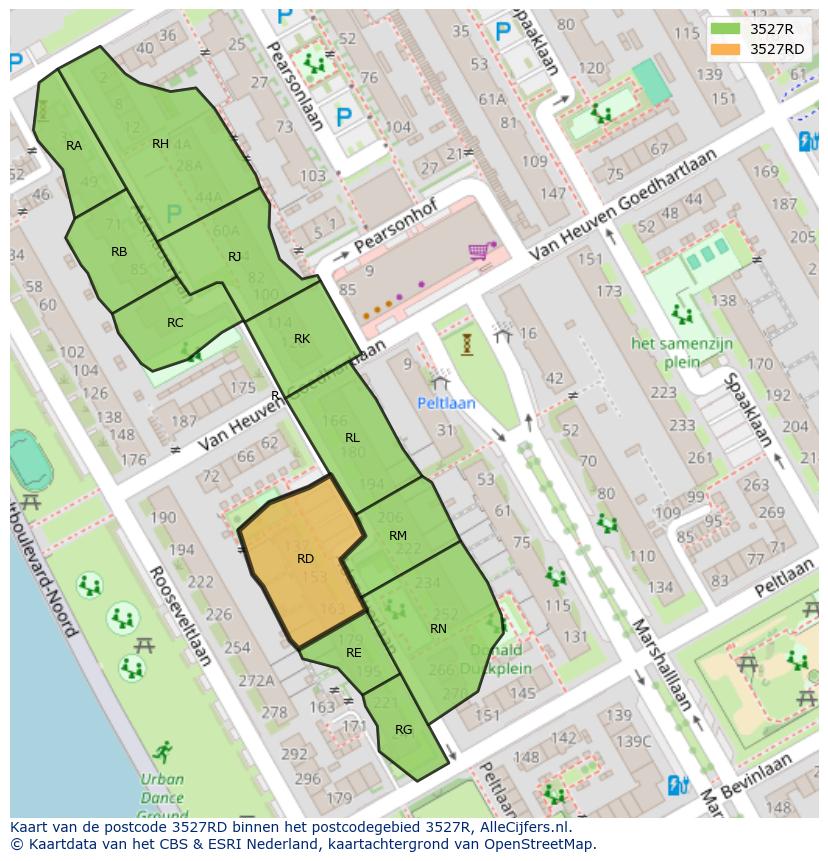 Afbeelding van het postcodegebied 3527 RD op de kaart.