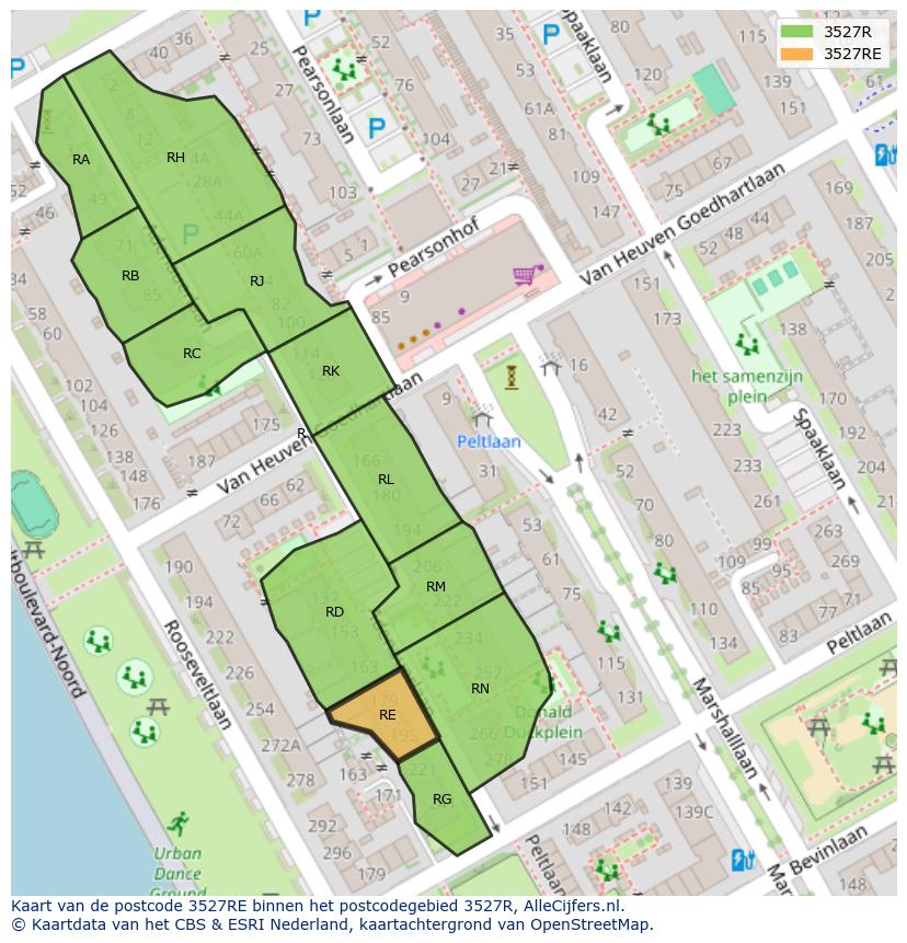 Afbeelding van het postcodegebied 3527 RE op de kaart.