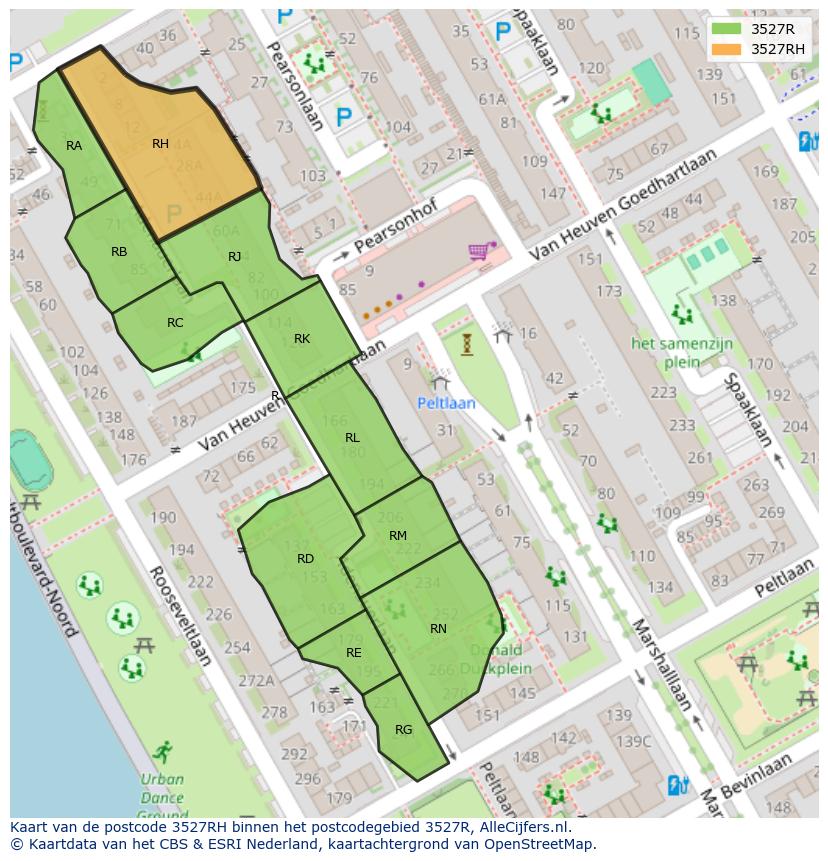 Afbeelding van het postcodegebied 3527 RH op de kaart.