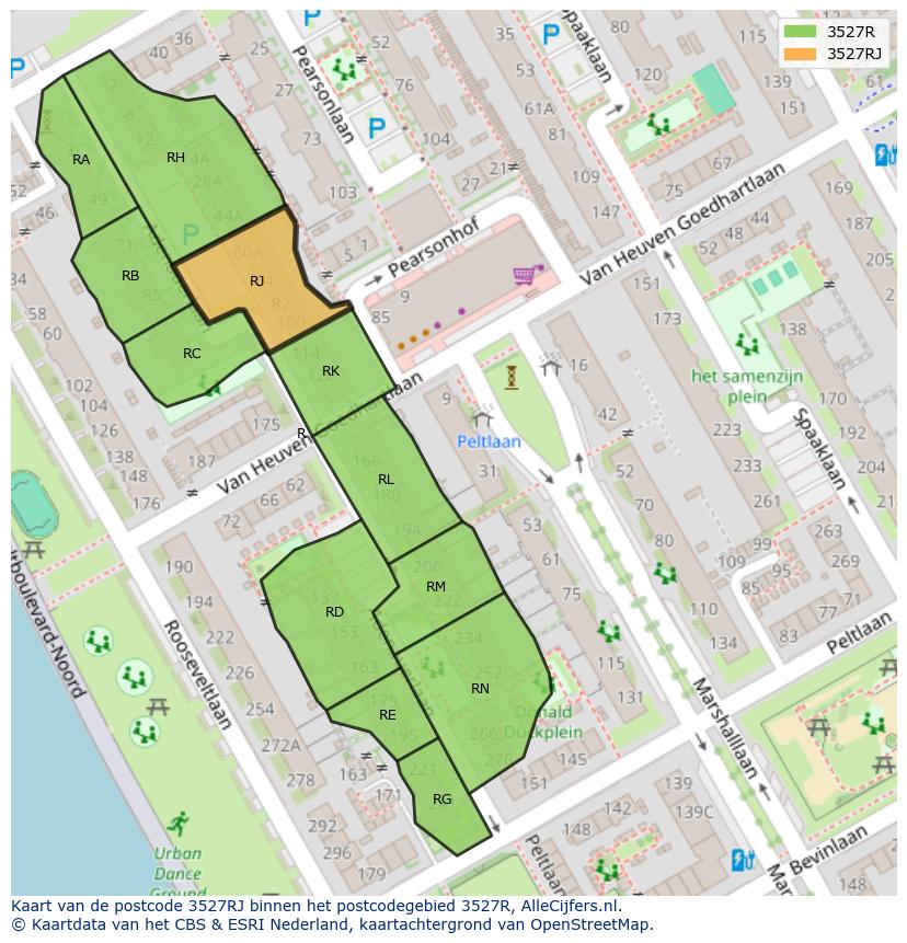 Afbeelding van het postcodegebied 3527 RJ op de kaart.