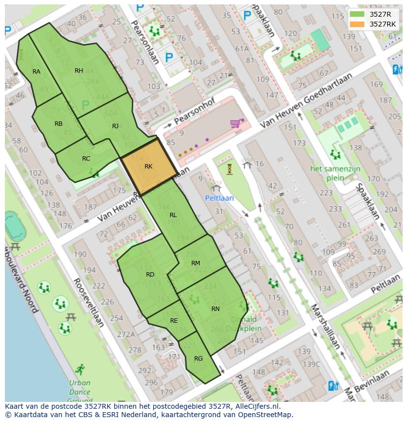 Afbeelding van het postcodegebied 3527 RK op de kaart.