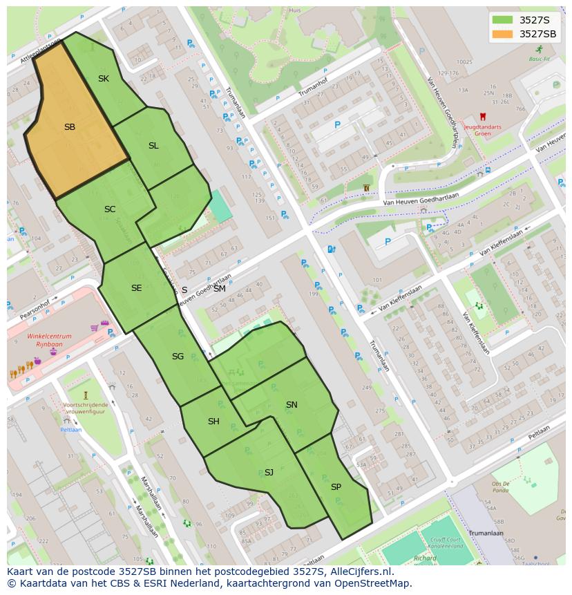 Afbeelding van het postcodegebied 3527 SB op de kaart.